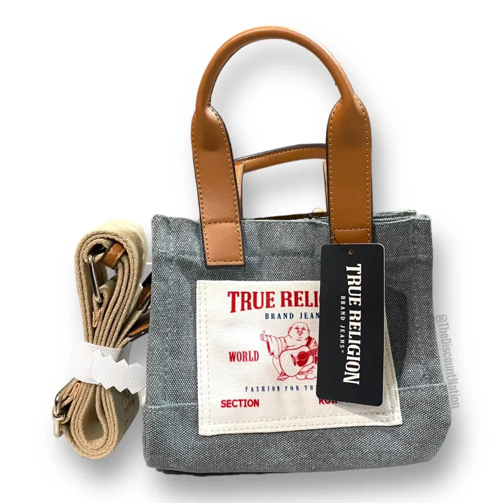 TRUE RELIGION DENIM MINI LOGO TOTE CROSSBODY GUITAR STRAP