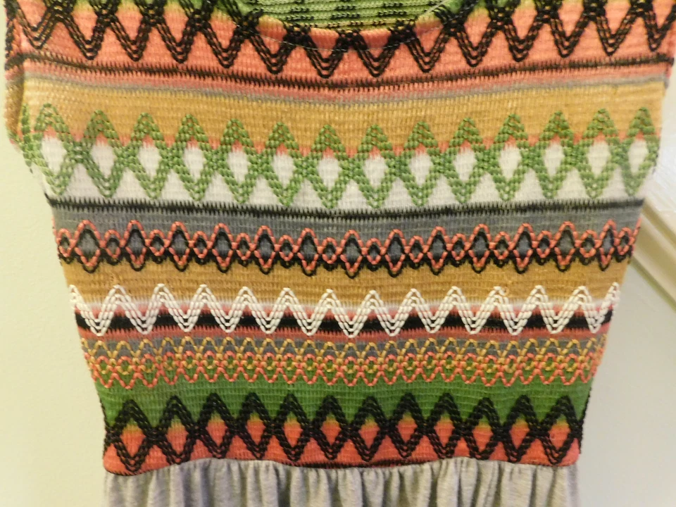 Maxi Vestido Xhilaration Retro S Bordado Naranja Verde Rayas Gris Sólido Falda Foto 3 de 4