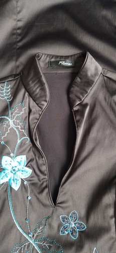 Jane Norman black turquoise satin oriental pencil wiggle party dress size 10 Y2K - Picture 9 of 14