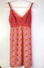 Josie Natori Red Purple Print Lace Slip Chemise in Sz: S