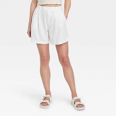 Women s High Rise Tailored Linen Shorts A New Day White 12 eBay