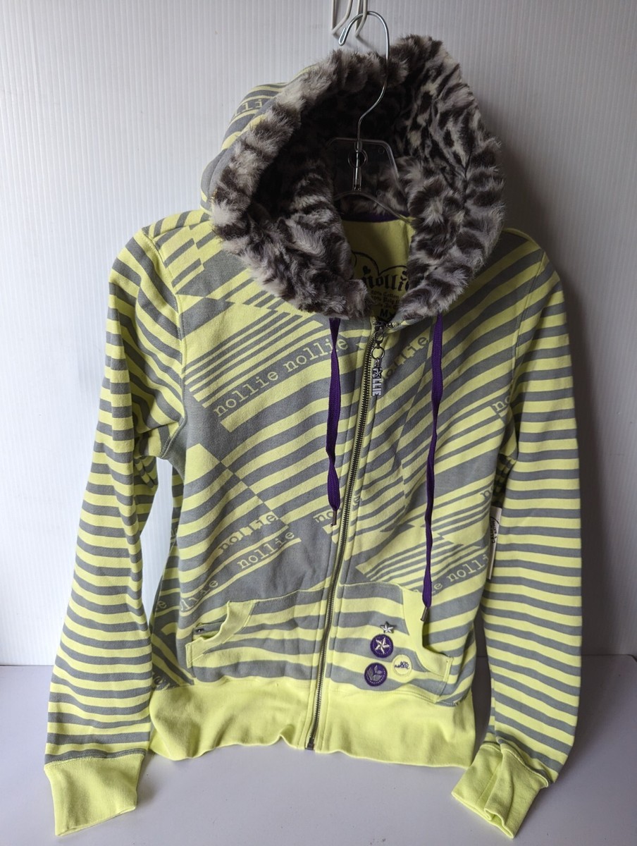 New Pacsun Nollie Neon Animal Stripe Print Faux Fur Hoodie  