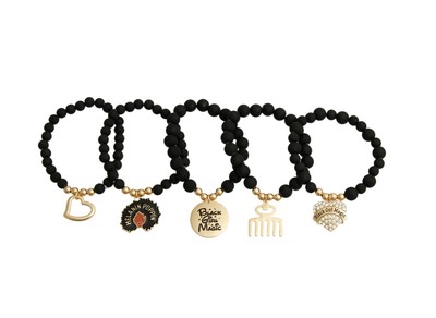 Matte Black Ball Bead Melanin Afro Black Girl Magic Charms Bracelets Set 5PCs