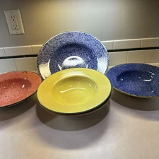 Over And Back Sojourn 5 Multicolor Rim Soup/Pasta Bowl Set & Serving Bowl Italy