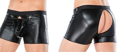 ANDALEA  WETLOOK BOXER SHORTS pvc  clubwear  ouvert slip schwarz kunstleder