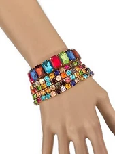 1.5" Wide Set 5 Rolls Evening Party Bracelet Multicolor Acrylic Crystals