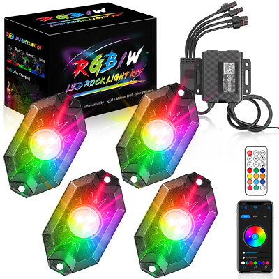 4 Pods For Can-Am Maverick X3 MAX RGB LED Rock Lights APP Bluetooth Underbody