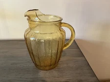 Vintage Anchor Hockings Glass Pitcher Amber Textured Wide Ribbing Ice Lip