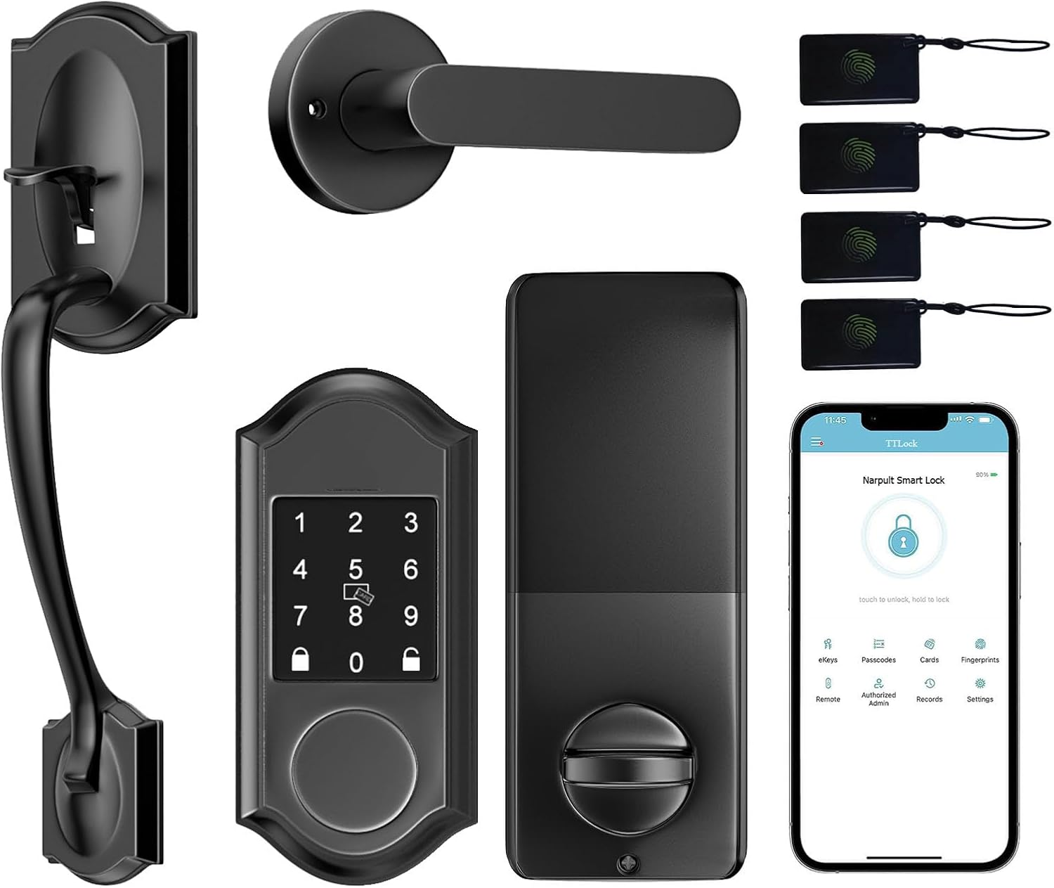 Smart Matte Black Keyless Entry Deadbolt and Handle Set for Front Doors  