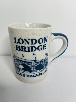 VINTAGE London Bridge Lake Havasu Arizona Coffee Mugs 14 Oz Cobalt Blue
