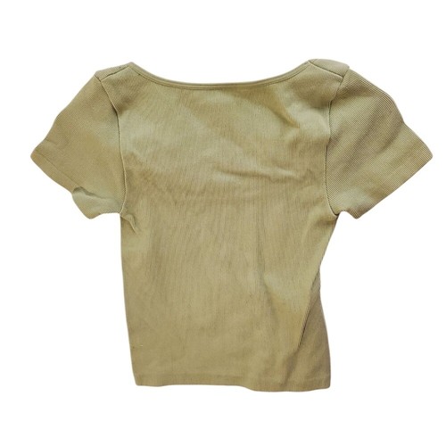 Elodie Ribbed Square Neck Top Fitted Tee Olive Green Short Sleeve XS/S - Picture 2 of 3