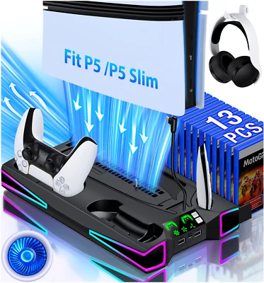 ESYWEN für PS5 Slim/Digital Edition Controller Ladestation Vertical Stand mit Lüfter