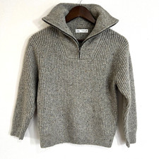 Zara Kids Wool Blend Sweater 9-10 Fisherman Knit Quarter Zip Oatmeal Cozy