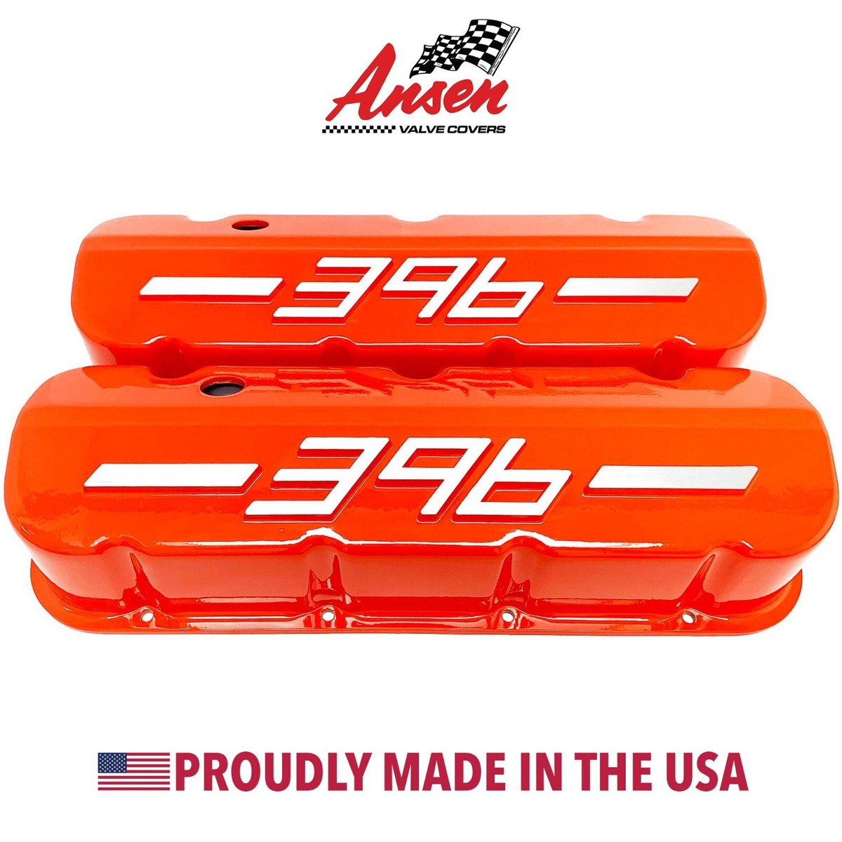 Big Block Chevy 454 Tall Valve Covers Orange With Raised Logo