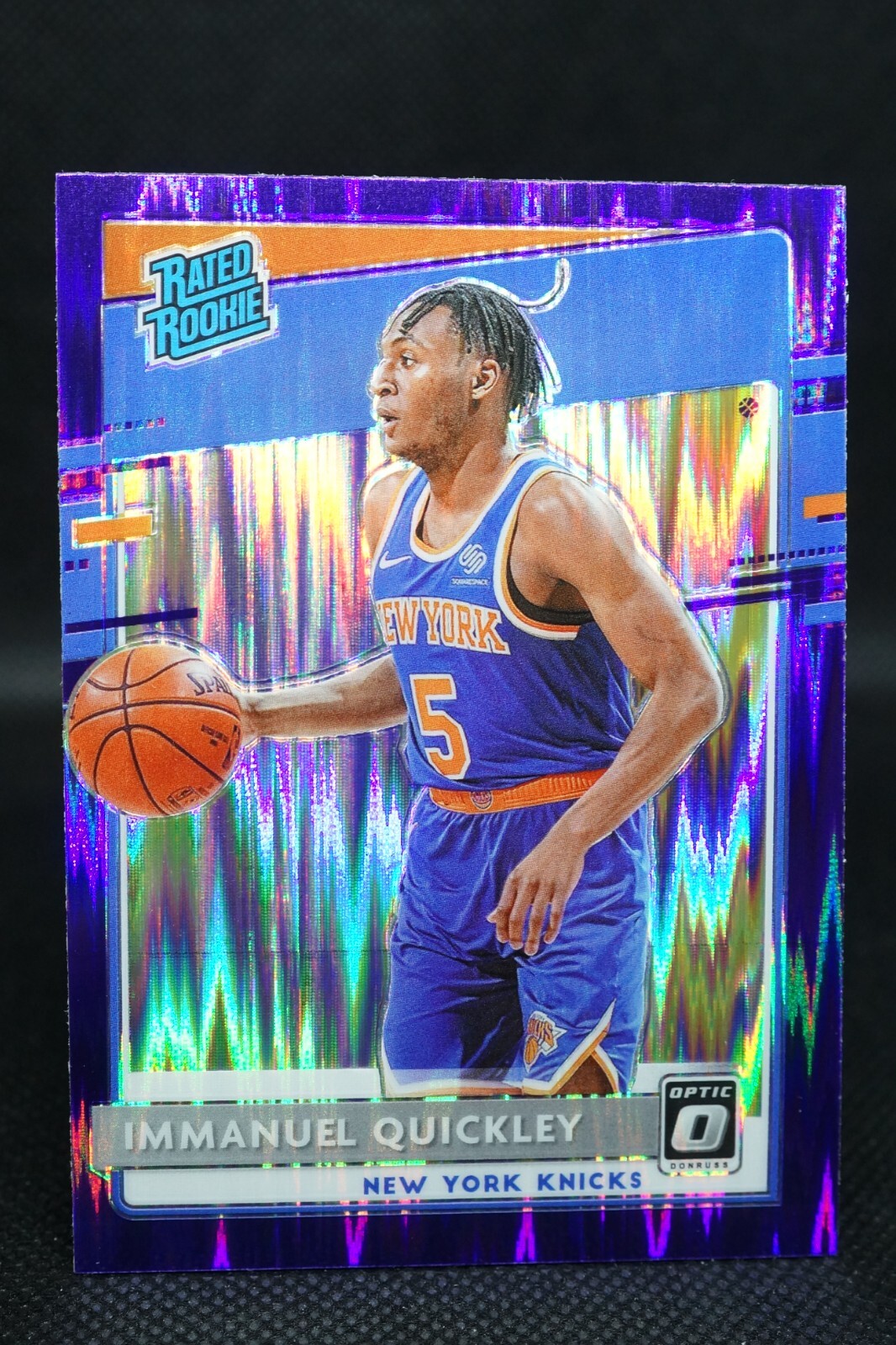IMMANUEL QUICKLEY 2020-21 NBA OPTIC PURPLE SHOCK RATED ROOKIE #175 + CARD SAVER
