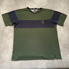 Vintage Tommy Hilfiger Tee Shirt Size L Crest Striped Colorblock Green Logo
