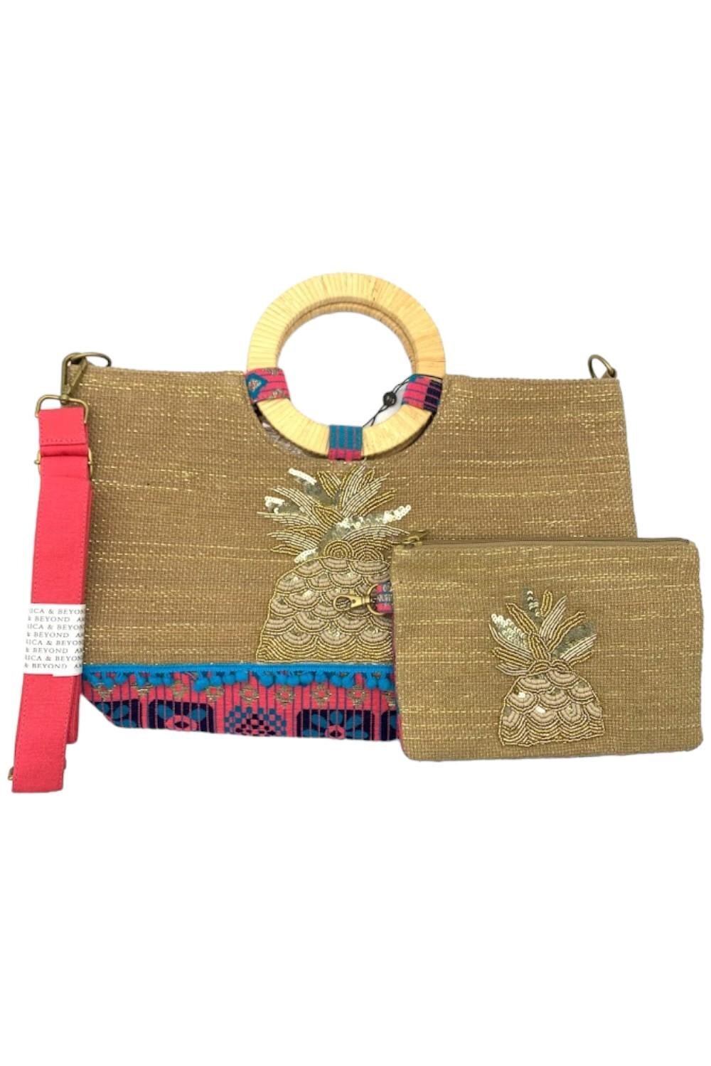 Джутовая сумка-тоут America - Beyond, украшенная съемным чехлом Aloha Pineapple