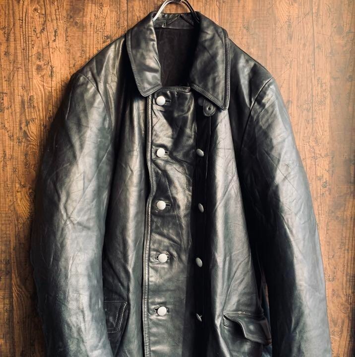 European Vintage German Military Leather Jacket XL Used Excellent Japan