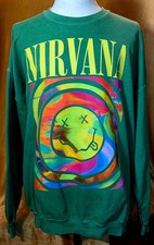Women  s Size XL Nirvana Graphic Tee   Oversized Fit   Green Tie-Dye Psychedelic