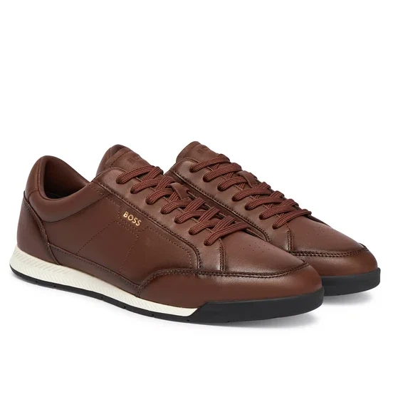HUGO BOSS MENS LEATHER SNEAKERS BROWN 50552880210