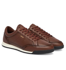HUGO BOSS MENS LEATHER SNEAKERS BROWN 50552880210