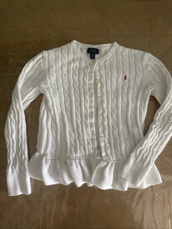 Polo Ralph Lauren Girls Size Large 13/14 White Cable Knit Peplum Jacket!100%Cott