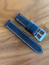 22mm Dark Brown Handmade Waxy Leather Watch Strap Khaki Stitch Panerai 79/130