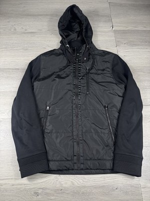 Hugo Boss Jacket Mens S Black Skyles 22 Hybrid Full Zip Hooded Pockets Dark