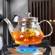 Clear Glass Tea Pot with Steel Infuser Leaf Teapot Stovetop Safe 20Oz 660Ml