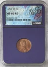1957-D Lincoln Wheat Cent Penny NGC Purple Bee Beehive Hive Core MS 66 Red 1C