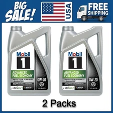 2 Packs Mobil 1 Advanced Fuel Economy Full Synthetic Motor Oil 0W-20, 5 Quart