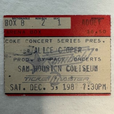 Vintage 1987 ALICE COOPER / GUNS N  ROSES Ticket Stub Sam Houston Coliseum