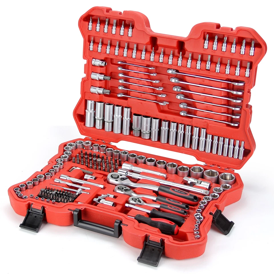 215tlg Werkzeugkoffer Steckschlüsselsatz 1/2" 3/8" 1/4" Knarrenkasten Nusskasten - Bild 1 von 4