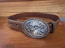 Nocona Brown Leather Western Belt  Nocona Bull Rider Belt Buckle Boys Size 22