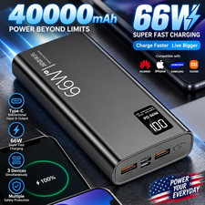 40000mAh 66W Portable Power Bank Super Fast Charger External Battery PD 20W