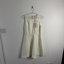Women's Vintage Ted Baker White Embroidered Lace Trim Size UK 12 Skater Dress