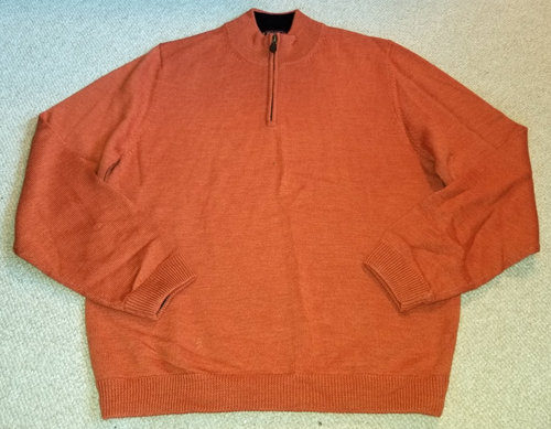 Mens Sweater-BROOKS BROTHERS-rust orange 100% Merino Wool 1/4 zip po Preppy-XL - Picture 1 of 4