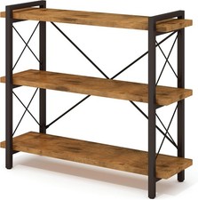 3-Tier Industrial Bookcase, Rustic Open Book Shelf
