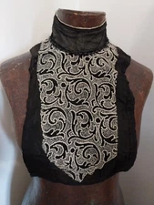 Victorian Modesty Black Silk High Neck with White Embroidery 