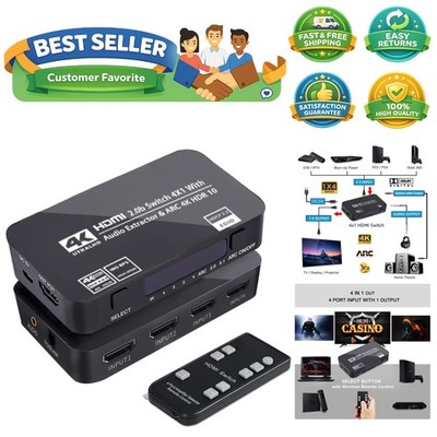 HDMI Switch 4x1 with Audio Extractor, 4K@60Hz Ultra HD HDMI Switcher with Opt...