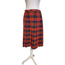 Vintage 70s Pleated Midi Length Tartan Plaid Skirt Fall Christmas Academia Vibes