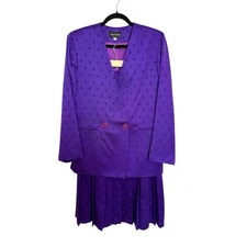 Chad Stevens Suit Set Purple Pleated Skirt Blazer Sz 12 Vintage Red Hat Society