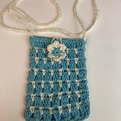 Micro Crochet Crossbody Bag Turquoise Ivory Knit Small Purse Festival Boho Vaca