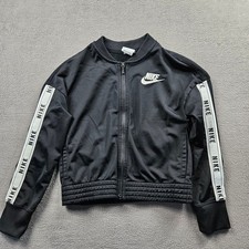 Nike Track Jacket Girls Medium Black Embroidered