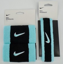 Nike Swoosh Headband  Wristbands Set Adult Black/Bleached Turquoise