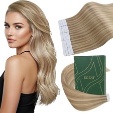 Ugeat Blonde Tape in Short Hair Extensions Real Human Hair Highlights Invisible