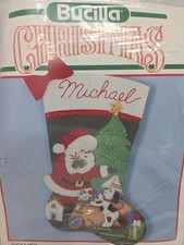 Vtg Bucilla Christmas Santa's Gifts Felt Stocking Kit 1990 SEALED 18" 82822