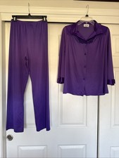 VTG Vanity Fair Pajama Set SMALL PURPLE Nylon Pant Loungewear Long Sleeve