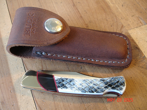 SUPERB JOE HOUSER CUSTOM BUCK KNIFE THE 055 FAUX SNAKESKIN HANDLES 420HC BLADE - Picture 16 of 22