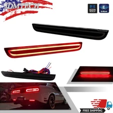 Pair LED Rear Bumper Reflector Brake Tail Light Smoke For 15-23 Dodge Challenger
